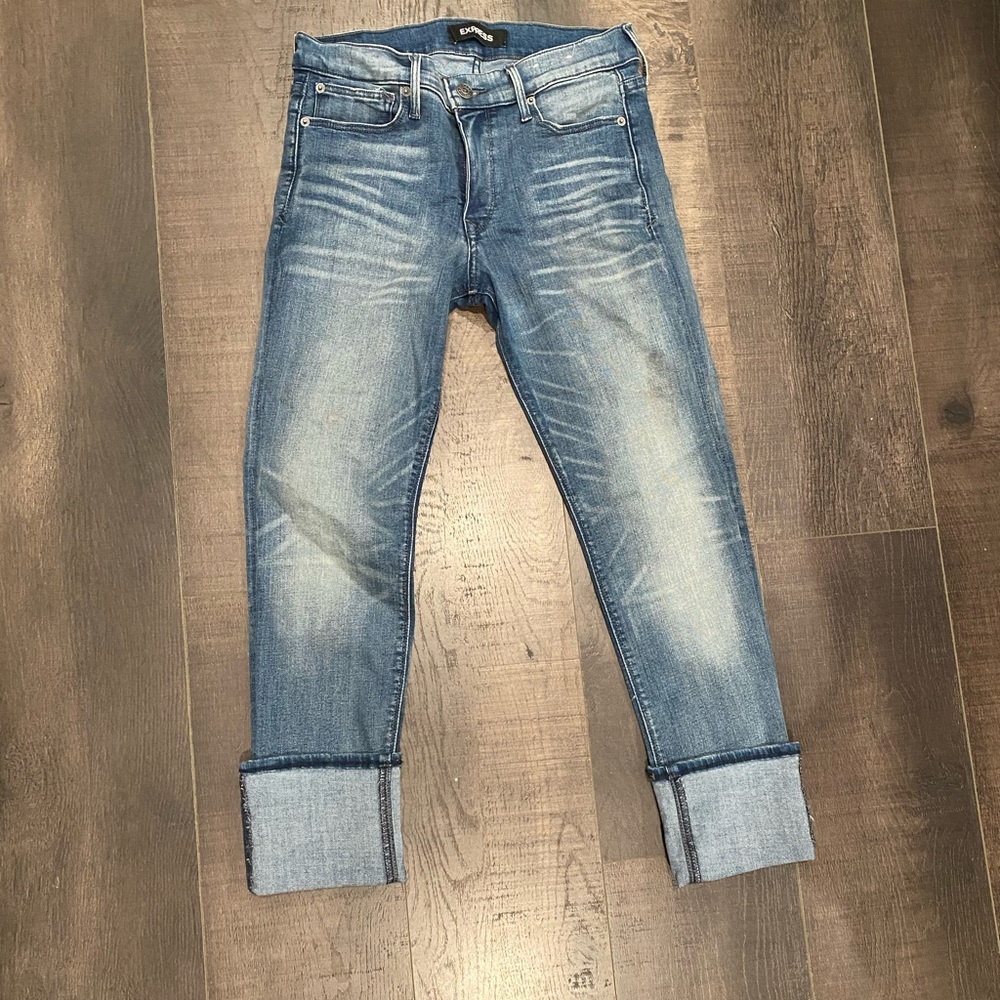 Express mid wash cropped jeans